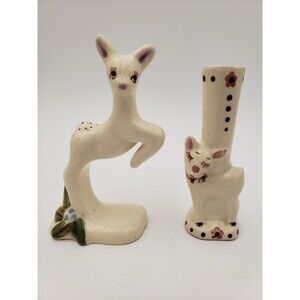 Vintage Rio Hondo Deer Fawn Figurine & Bud Vase MCM‎ California Pottery 1950s